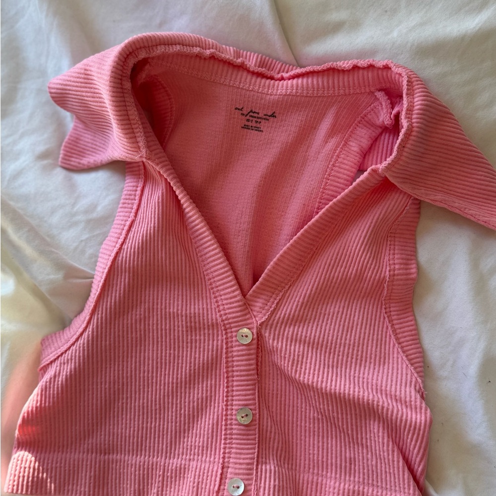 Urban Outfitters Pink Ribbed Button Down Shirt